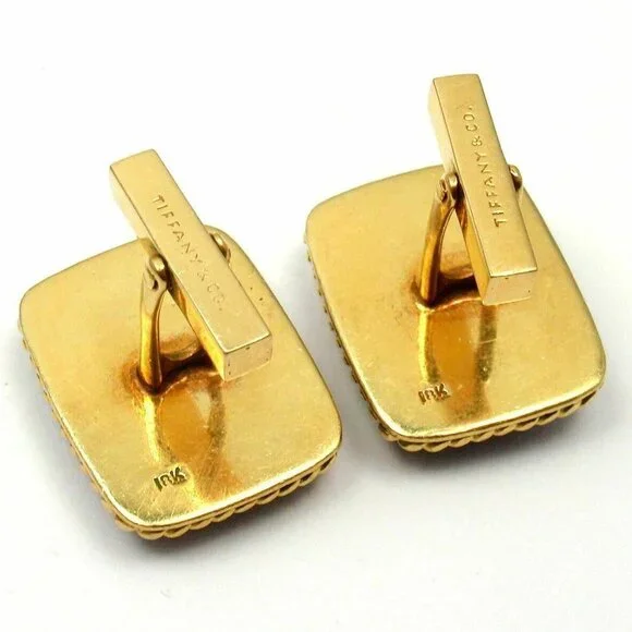 Tiffany & Co. 18k Yellow Gold Large Lapis Lazuli Rope Bordered Gold Cufflinks​ - Picture 3 of 6